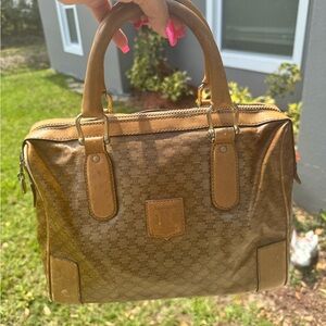 Celine Brown Monogram Boston-Style Top-Handle Bag